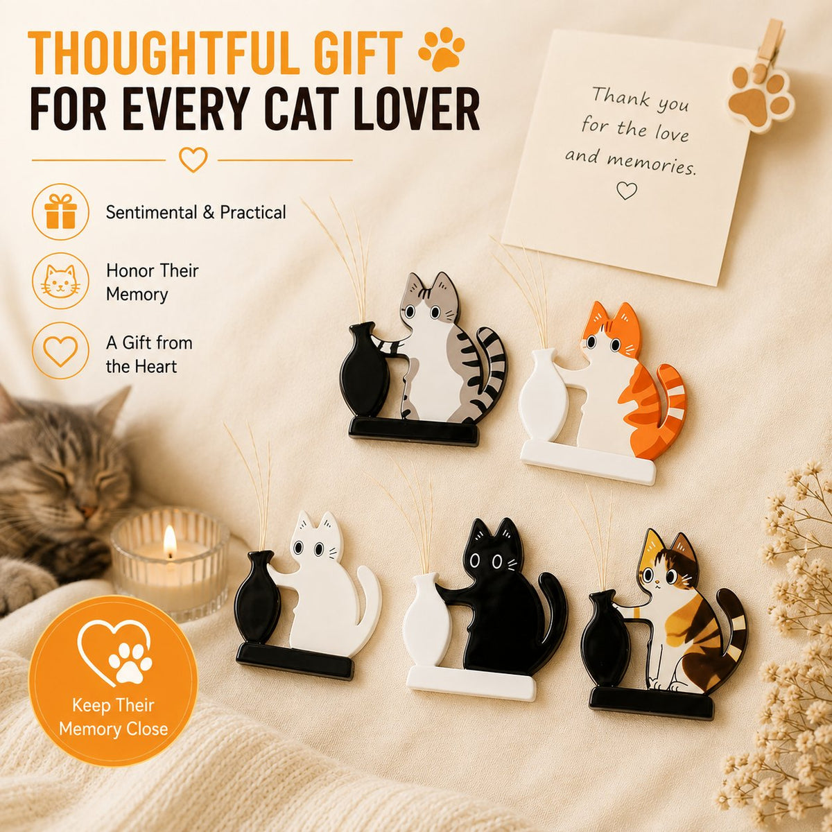 5 Pcs Cat Whisker Holder Refrigerator Magnets, Pet Memorial Decor