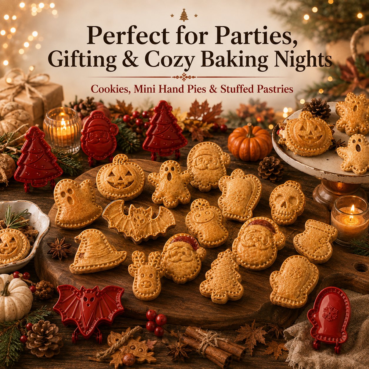 🎃🎄16 Festive Designs • Easy Hand-Press Molds • Perfect for Cookies, Mini Pies & Stuffed Pastries 🥧 Press, Fill & Bake Your Way Through the Holidays 😋