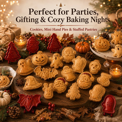 🎃🎄16 Festive Designs • Easy Hand-Press Molds • Perfect for Cookies, Mini Pies & Stuffed Pastries 🥧 Press, Fill & Bake Your Way Through the Holidays 😋