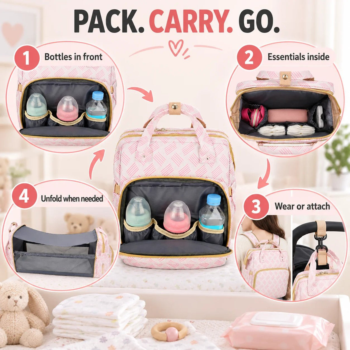 🍼3-in-1 Diaper Bag Backpack with Fold-Out Changing Station🍼