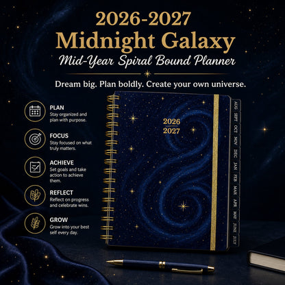 🔥 LAST DAY 49% OFF – 🌌 2026-2027 Midnight Galaxy Mid-Year Planner | 120gsm Bleedproof Paper, Goal Trackers, Reflection Pages, Monthly Tabs, Stickers & Back Pocket ✨