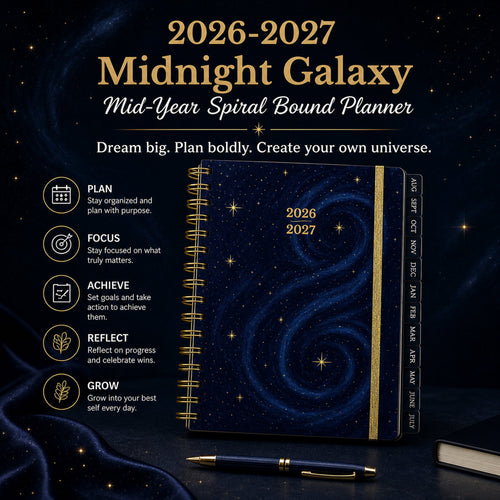 🔥 LAST DAY 49% OFF – 🌌 2026-2027 Midnight Galaxy Mid-Year Planner | 120gsm Bleedproof Paper, Goal Trackers, Reflection Pages, Monthly Tabs, Stickers & Back Pocket ✨