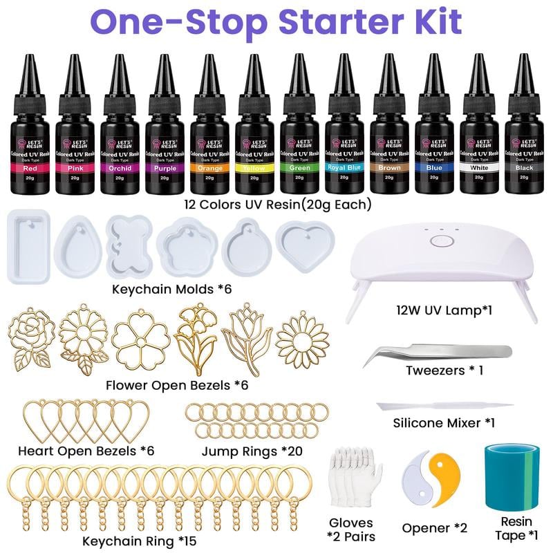 ⭐HOT SALE 49% OFF - 🎨Instant Creation UV Resin Craft Kit: 12 Colors with Light & Tools