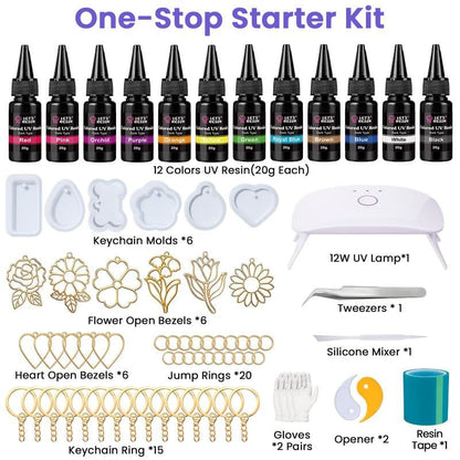 ⭐HOT SALE 49% OFF - 🎨Instant Creation UV Resin Craft Kit: 12 Colors with Light & Tools