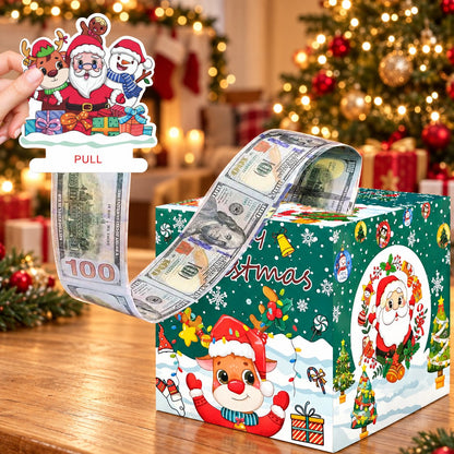 💵🎄 Christmas Money Pull Surprise Box 50 Fillable Pockets for Cash, Treats, Notes & More 🎁
