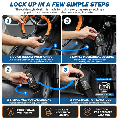 Heavy-Duty Steering Wheel Anti-Theft Cable Lock