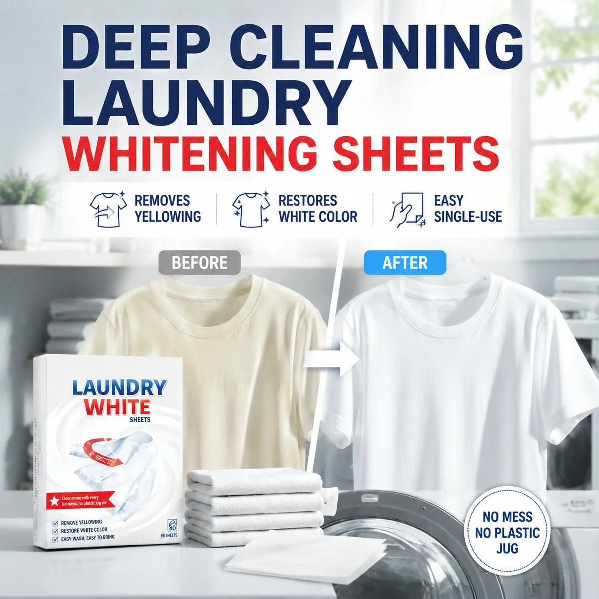 📍 Deep Cleaning Laundry Whitening Sheets ✨🧺 Powerful Stain Remover Brightening Fabric Laundry Cleaning Sheets