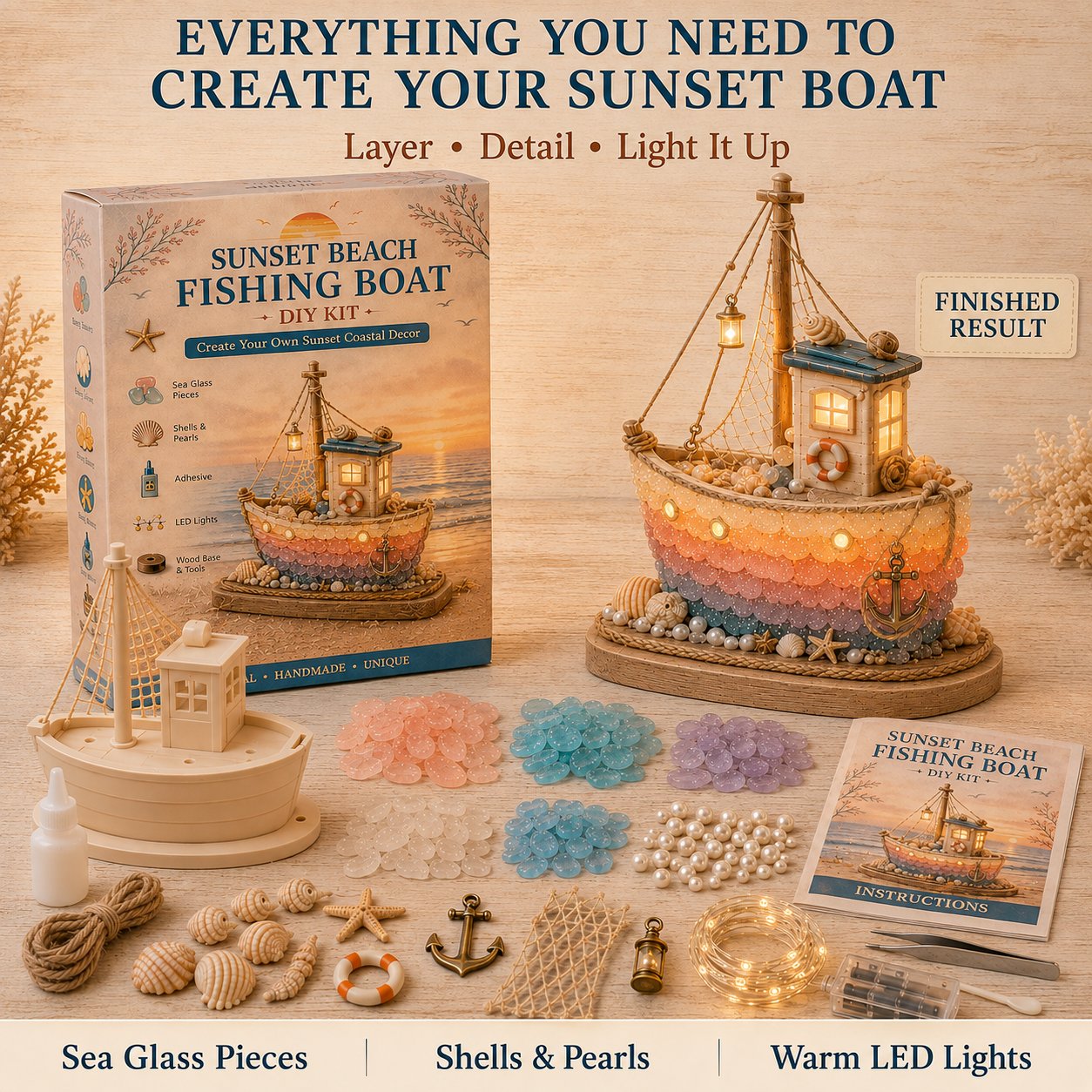 ⏳ Last Day 49% OFF – 🌅 Beginner-Friendly DIY Sunset Coast Sea Glass-Style Light Kit Collection | Complete Kit with Sea Glass-Style Pieces, LED Lights & Step-by-Step Guide Included 💕