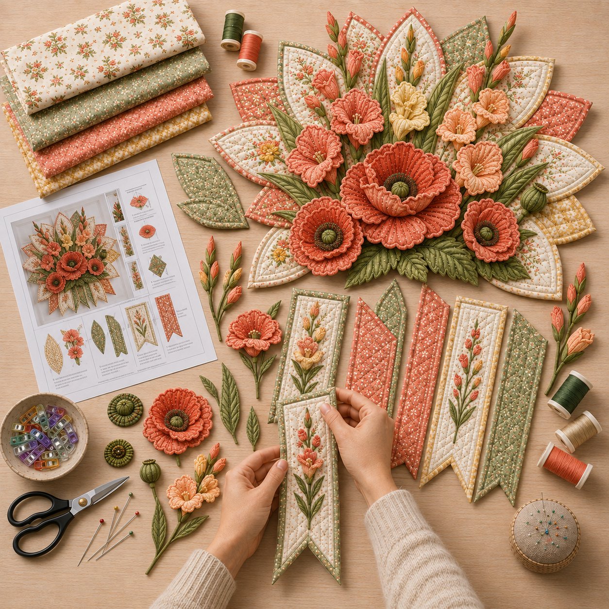 🌸 Beginner-Friendly 12-Month Birth Flower 3D Quilted Wall Hanging Sewing Kit Collection | Complete Kit with Coordinated Fabrics, Sewing Materials & Step-by-Step Guide Included 💕