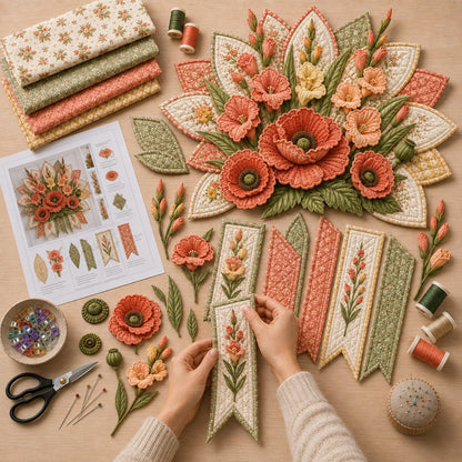 🌸 Beginner-Friendly 12-Month Birth Flower 3D Quilted Wall Hanging Sewing Kit Collection | Complete Kit with Coordinated Fabrics, Sewing Materials & Step-by-Step Guide Included 💕