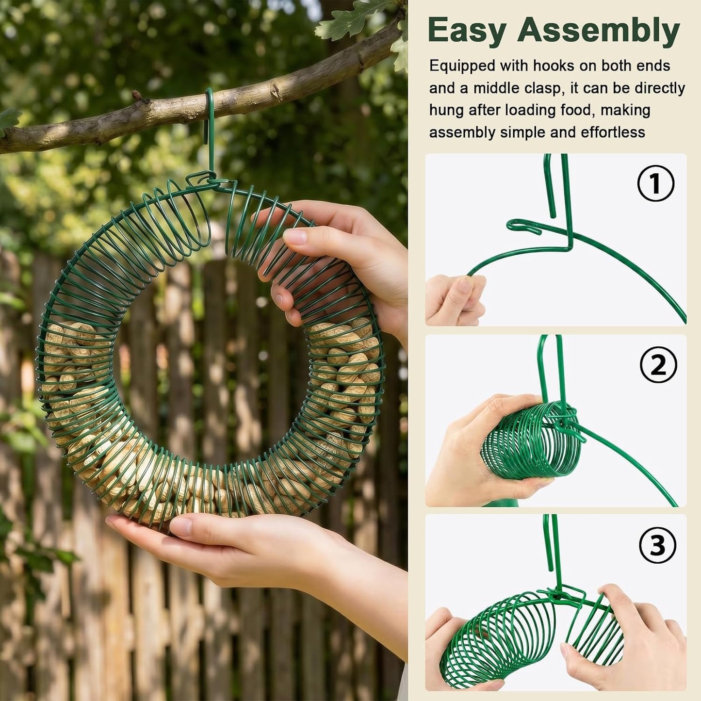 Hanging Peanut Wreath Bird Feeder, Metal Round Feeder for Outdoor Birds & Squirrels Feeding, Whole Peanut Ring Bird Feeder with Hanging Hook, Rustproof & Weatherproof