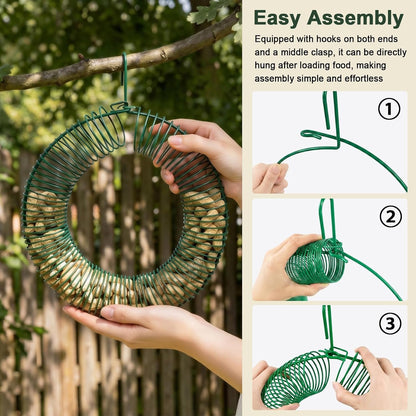 Hanging Peanut Wreath Bird Feeder, Metal Round Feeder for Outdoor Birds & Squirrels Feeding, Whole Peanut Ring Bird Feeder with Hanging Hook, Rustproof & Weatherproof