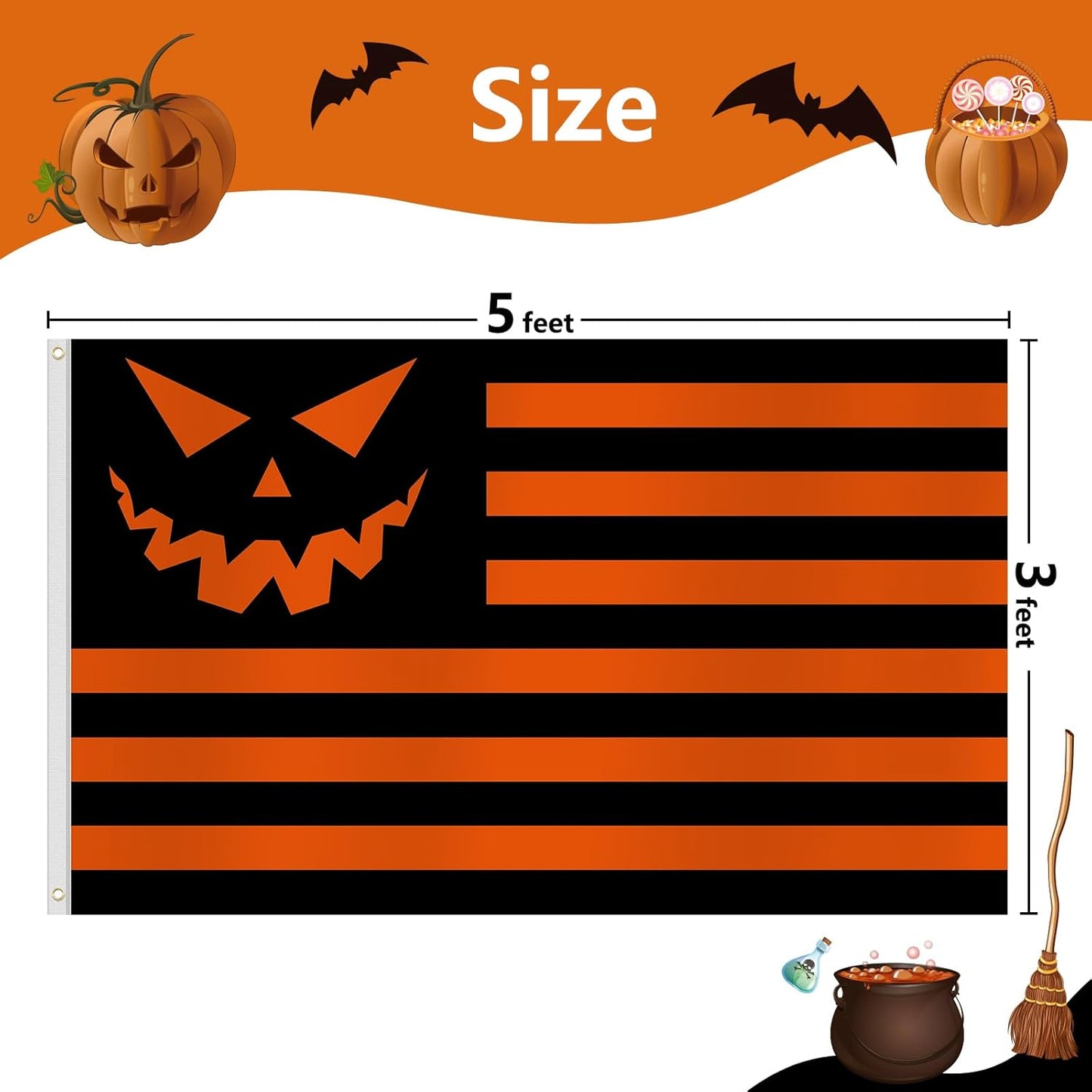 🎃Halloween Pumpkin Flag 3x5ft – Black Orange Striped Banner