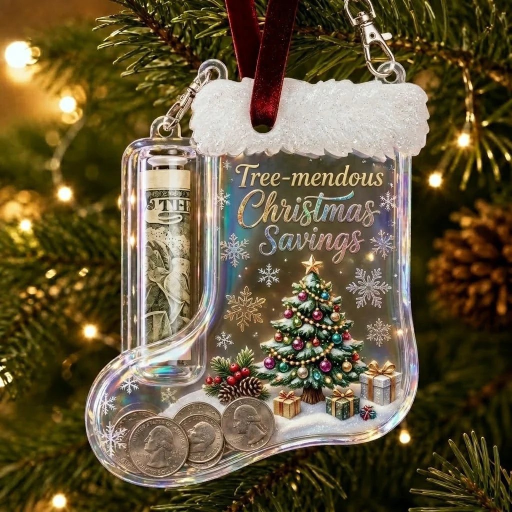 🎄Christmas Stocking-Shaped Money Gift Ornament – “Here’s A Few Bucks” Cash & Coin Holder