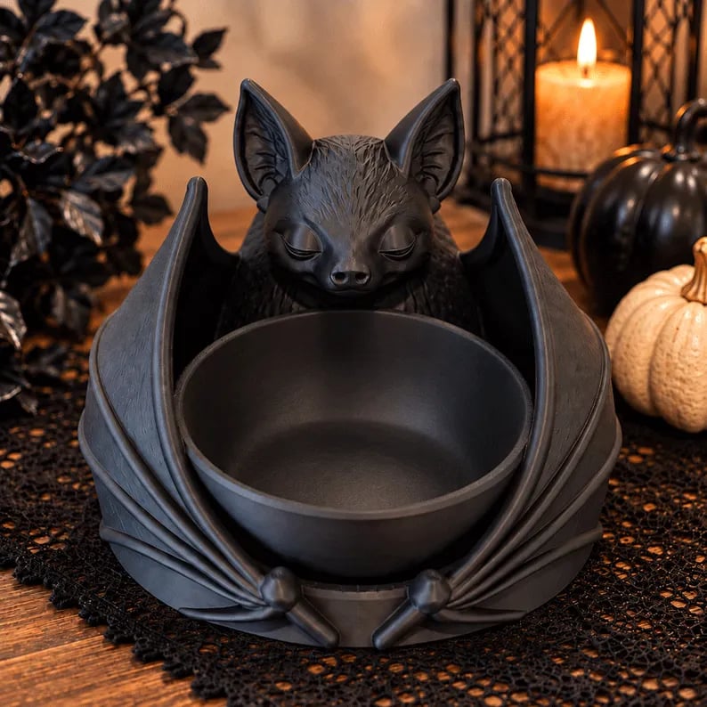🔥LAST DAY 50% OFF - Sitting Bat Catchall Bowl 🦇 | Gothic Black Bat Trinket Dish, Whimsical Home Decor for Jewelry, Keys & Halloween Display