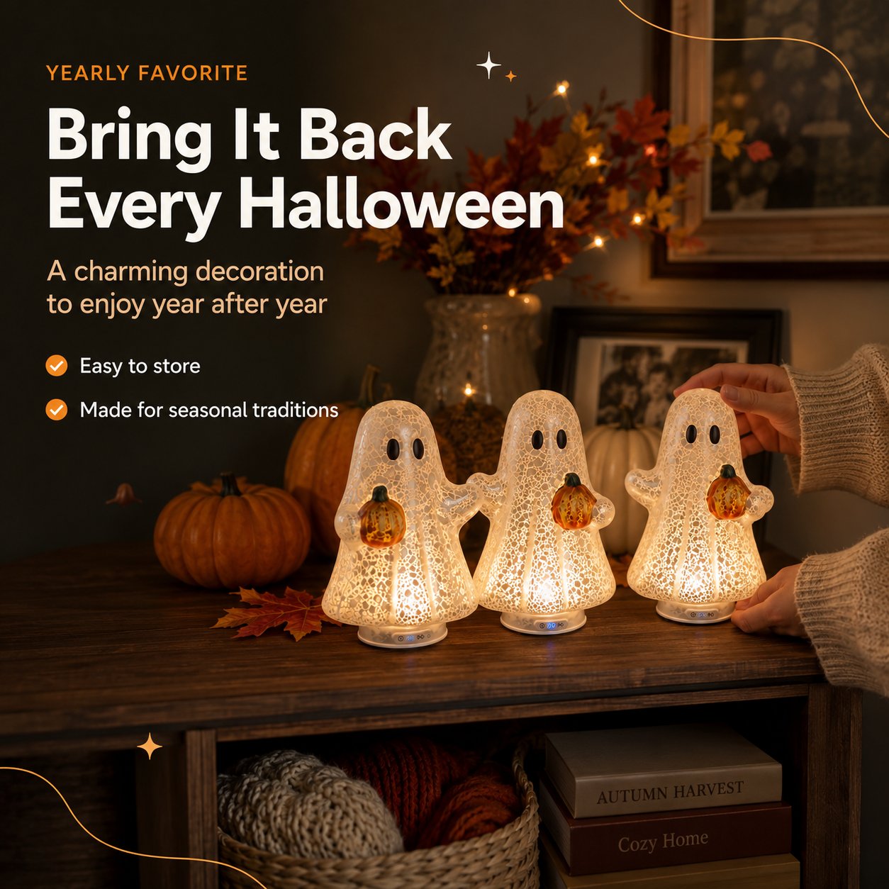 👻 Set of 3 Illuminated Mercury Glass Ghosts-Turn Any Corner Into A Charming Halloween Scene