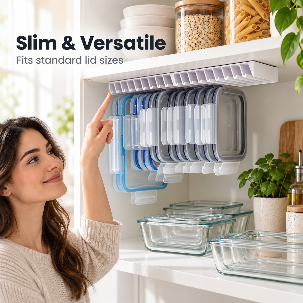 🌿 Zero Clutter: Smart Under-Shelf Lid Holder for 20 Lids