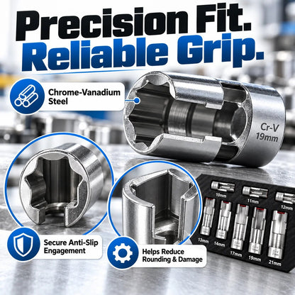 9-Piece Injector & Sensor Line Socket Set – 10–22mm Open-Side Cr-V Sockets, 3/8' & 1/2' Drive