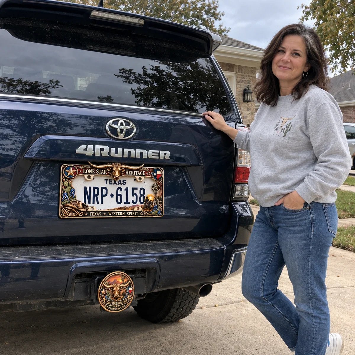 🐂 Texas Longhorn 3D Metal License Plate Frame & Hitch Cover Set – Vintage Western Cowboy Truck Decor & Gift