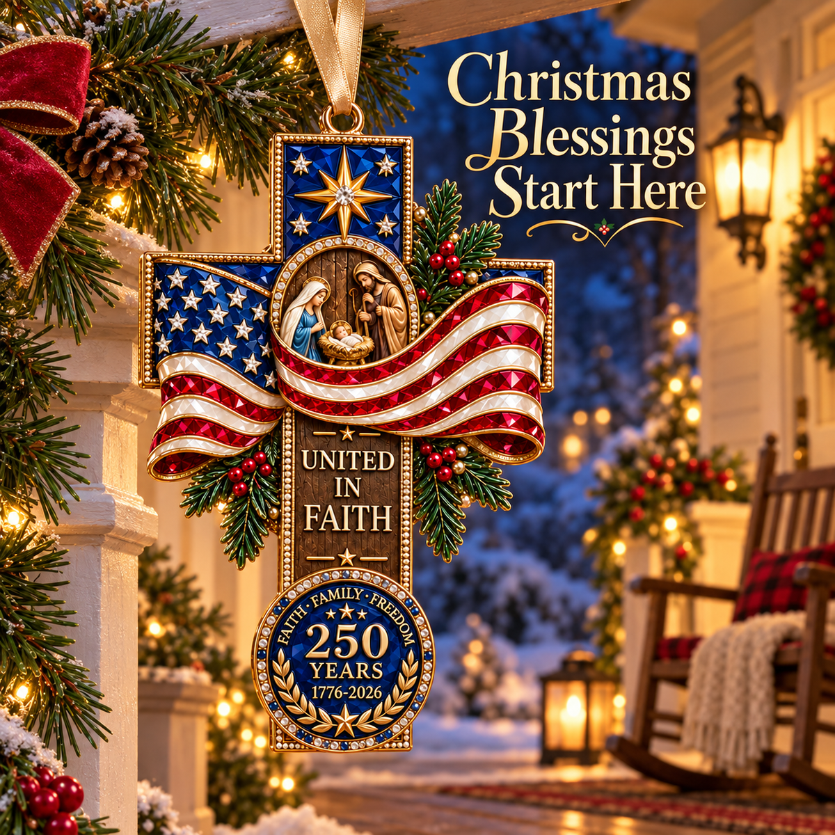 2026 United in Faith Nativity Cross Christmas Ornament – 250th Anniversary Keepsake Gift