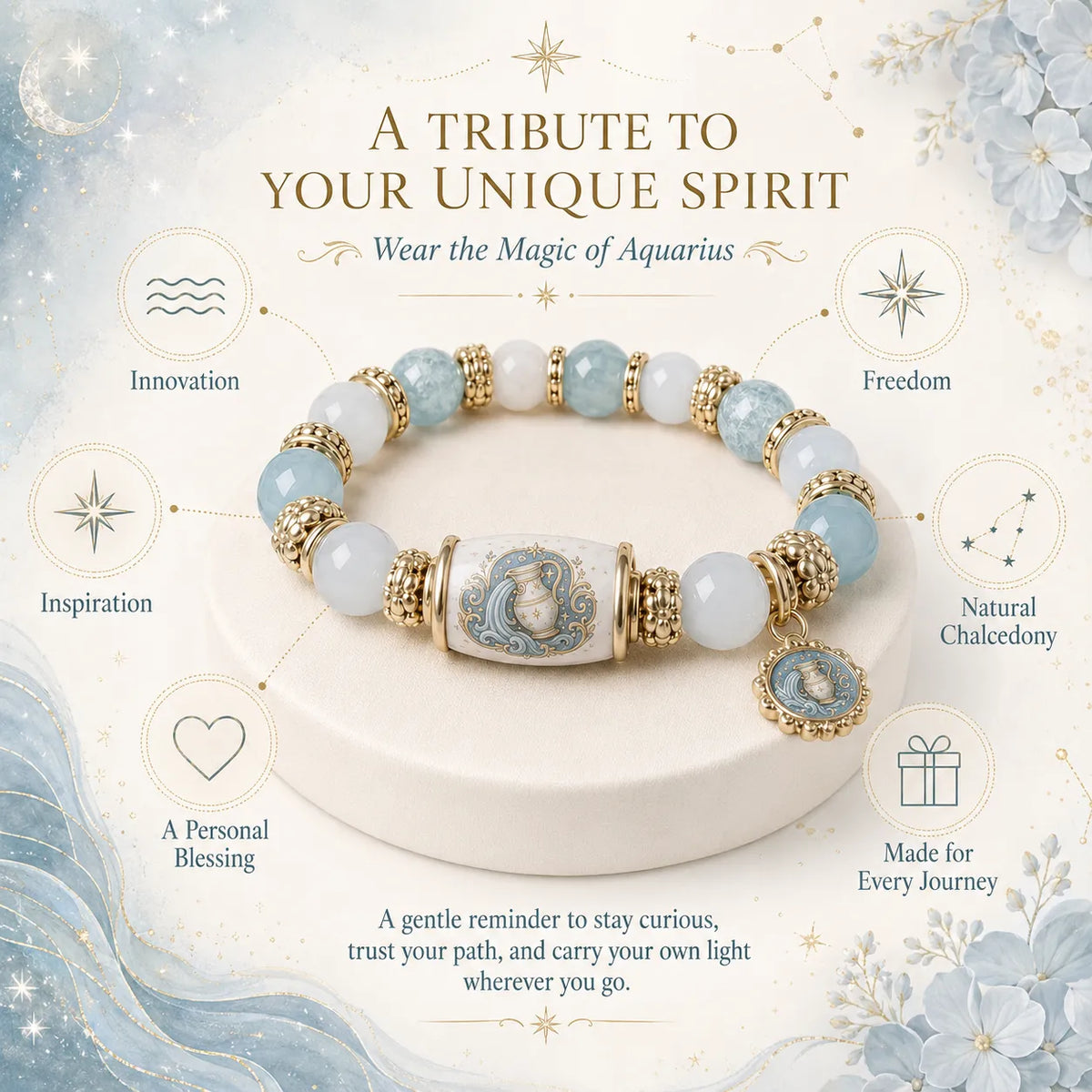 ⏳ Last Day 49% OFF – ♈ 12 Zodiac Natural Chalcedony Bracelet Collection | 10–12mm Gemstone Beads, Symbolic Zodiac Charm, Stretch Fit & Collector’s Gift Box Included ✨