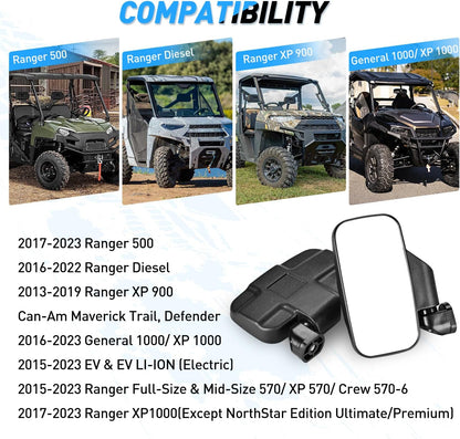 UTV Break-Away Side Mirrors for Polaris Ranger & Can-Am Defender