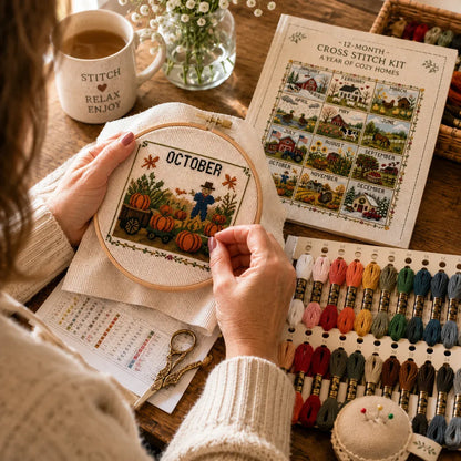 A Year in Stitches – 12-Month Seasonal Cross Stitch Kit