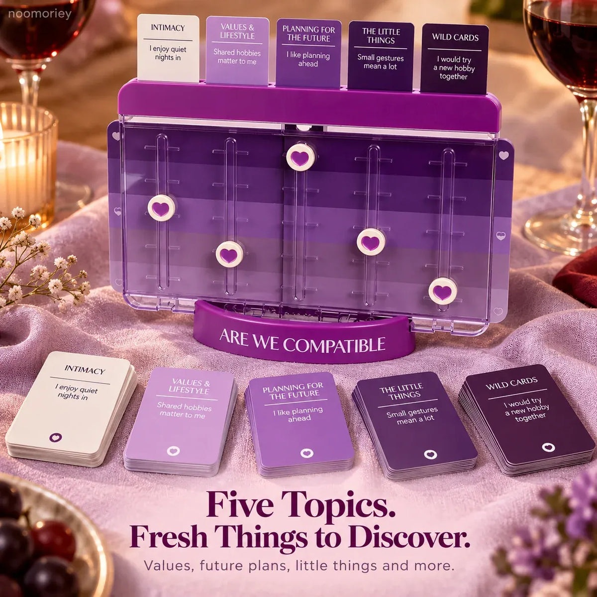 💜 Are We Compatible? Couples Conversation Game – Heart-Slider Board for Date Nights & Meaningful Moments