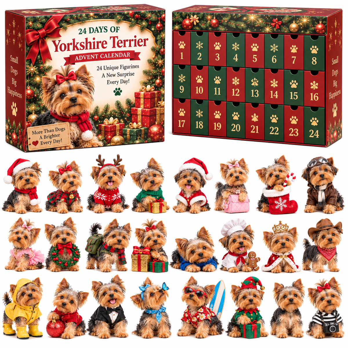 24 Days of Yorkshire Terrier – 24 Unique Yorkie Figurines | Christmas Collectible Gift Set