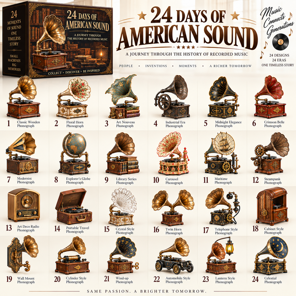 24 Days of Vintage Phonographs — A Journey Through the Golden Age of Sound 🎵