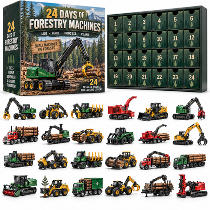🌲 24 Days of Forestry Machines Advent Calendar – 24 Realistic Logging Equipment Collectibles, Christmas Gift for Loggers & Machinery Lovers
