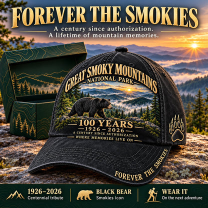 ⏳ Last Day 49% OFF – 🏞️ Great Smoky Mountains 1926–2026 Centennial Cap | Black Bear & Mountain Heritage Design 🐻