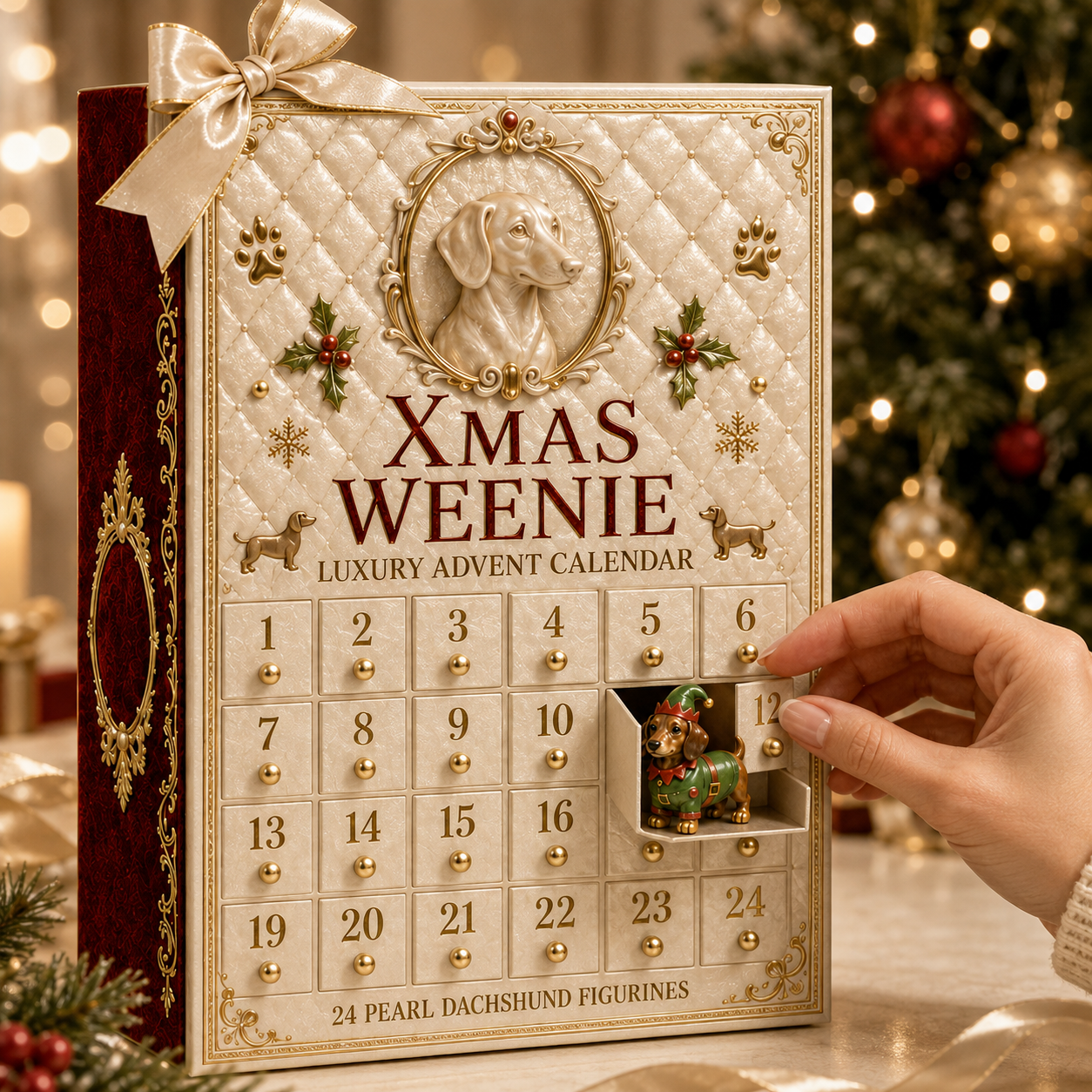 Opening a numbered drawer in the Dachshund Advent Calendar