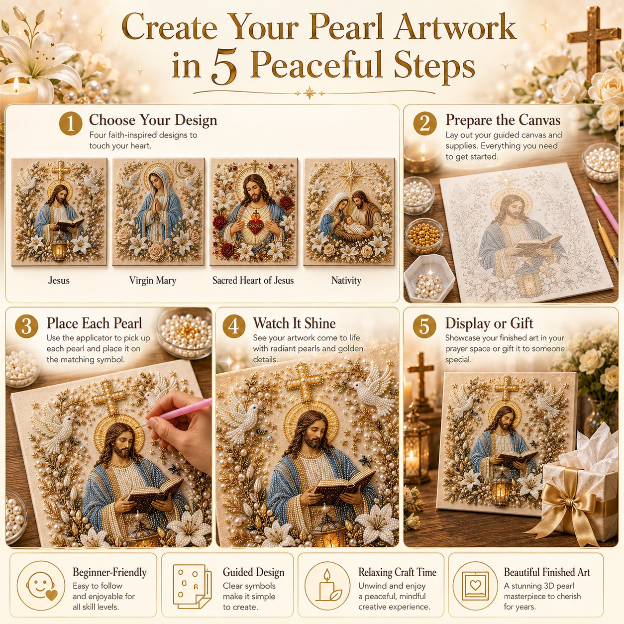 ✝️DIY Jesus Pearl Art Kit | 3D Pearl-Style Christian Artwork for Prayer Corners & Faith Gifts