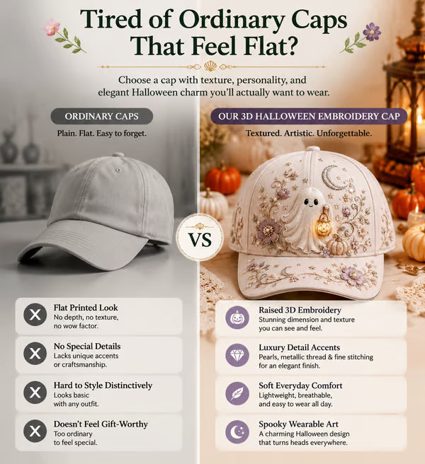 🔥LAST DAY 50% OFF - 🧙‍♀️✨3D Halloween Embroidery Cap🧢(Breathable & Lightweight Comfort & Unisex Fit)