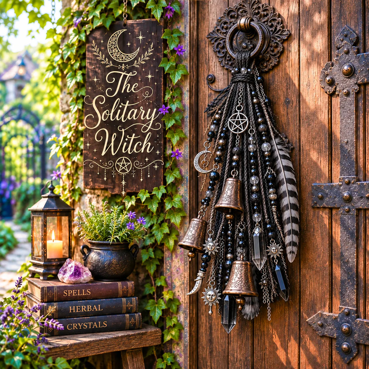 🔮 Witchy Door Charm – Celestial Bells & Crystal-Style Hanging Decor
