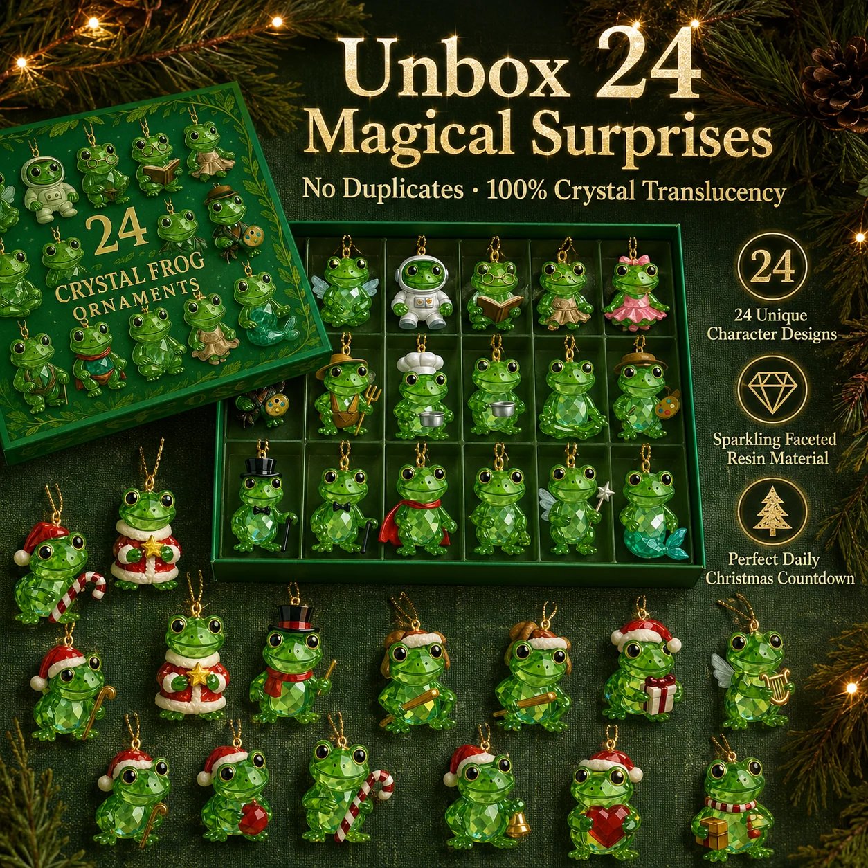 🐸 Frog Advent Calendar 2026 – 24 Days Crystal Forest Frog Ornaments