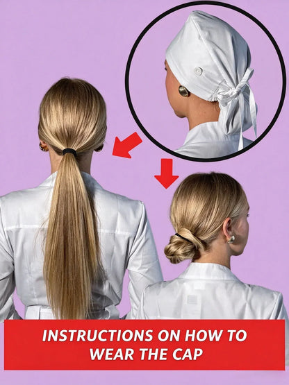 👩‍⚕️Adjustable Cotton Scrub Cap – Roomy Hair Pocket & Mask Buttons