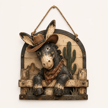 🫏 Rustic Cowboy Donkey Wall Hanging – Western Farmhouse Décor & Country Keepsake
