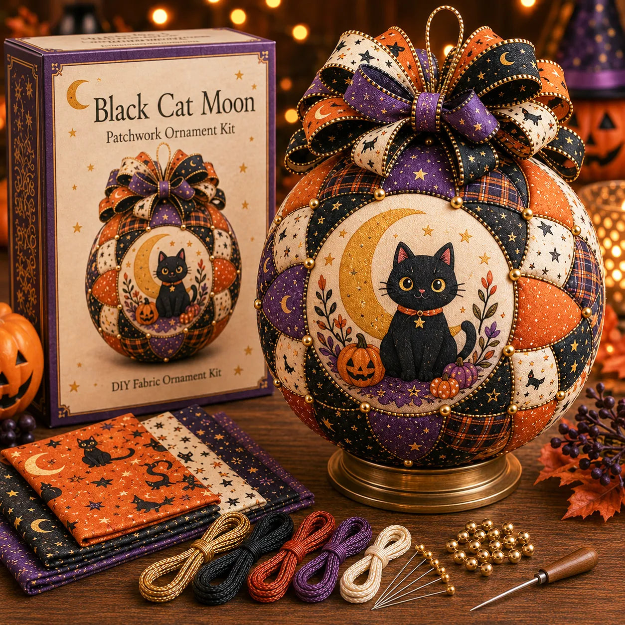 ⏳ Last Day 49% OFF – 🎃 Beginner-Friendly DIY Halloween Classics Patchwork Ornament Kit Collection | Complete Kit with Coordinated Fabrics, Ornament Form, Spooky Accents & Step-by-Step Guide Included 💕