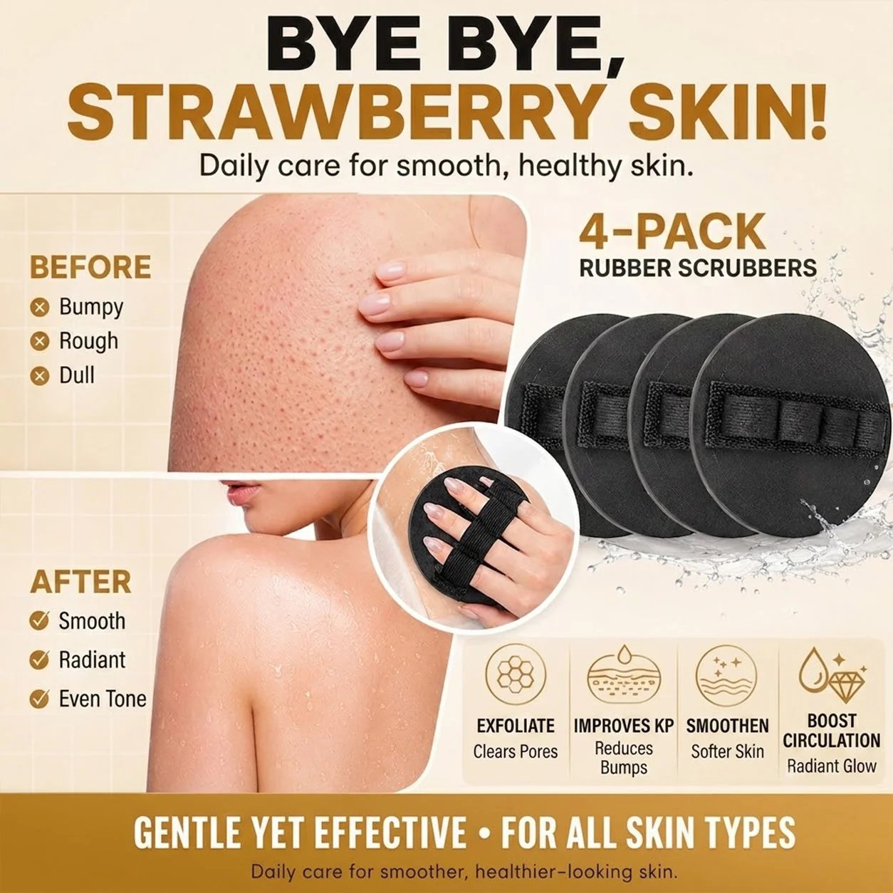 Soft Rubber Shower Scrubber for Gentle Exfoliation & Deep Cleansing