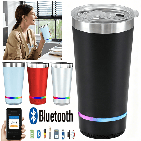 🔊 Stainless Steel Insulated Mug with Bluetooth Speaker – Rechargeable LED Light Cup for Music, Drinks & Outdoor Enjoyment