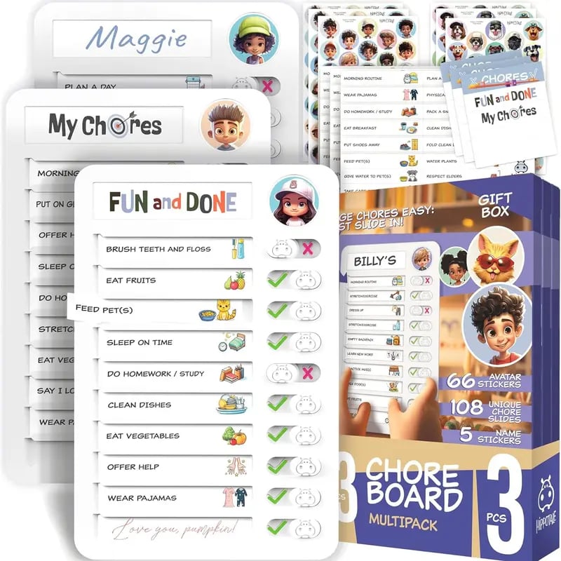 Magnetic Kids Daily Routine & Chore Chart – Visual Task Board with 120 Activity Cards, Stickers & Icons