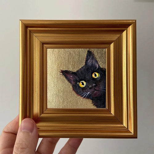 🐈‍⬛ Black Cat Gold Leaf Miniature Painting
