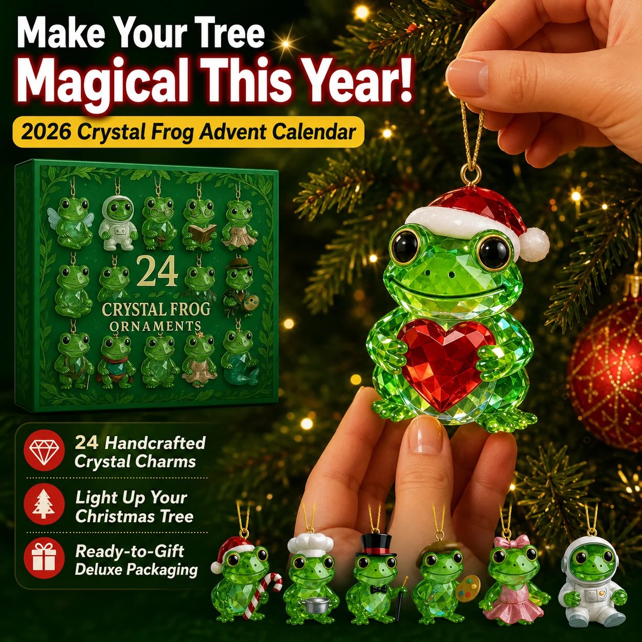 🐸 Frog Advent Calendar 2026 – 24 Days Crystal Forest Frog Ornaments