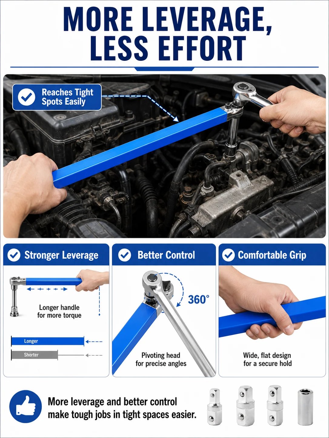 🎉🔧 Tool Deal ⚡ Impact-Ready Offset Wrench Extender with Universal Drive Adapters for Tight Spaces 🛠️