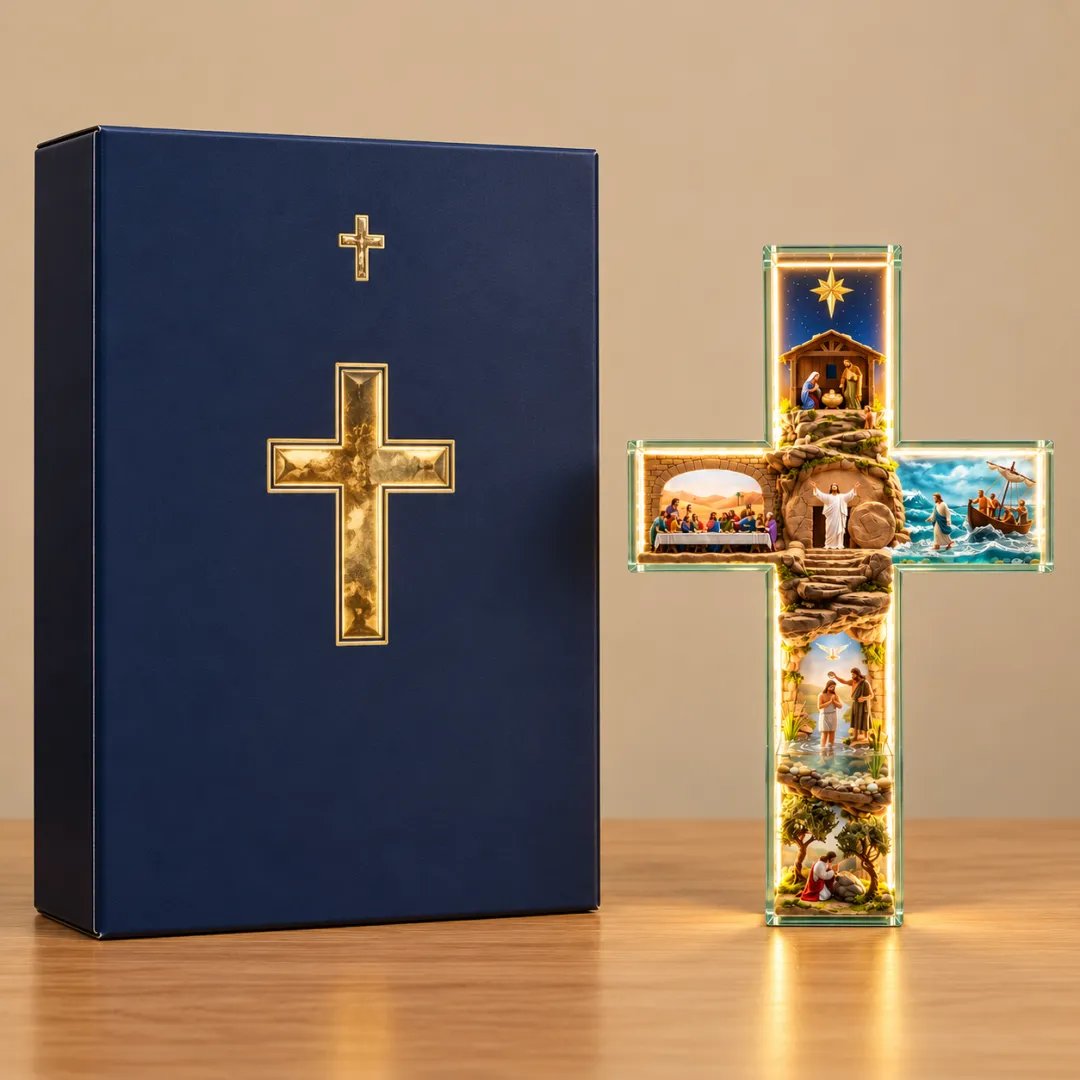✝️ Illuminated Story of Jesus Cross | 6 Relief Scenes