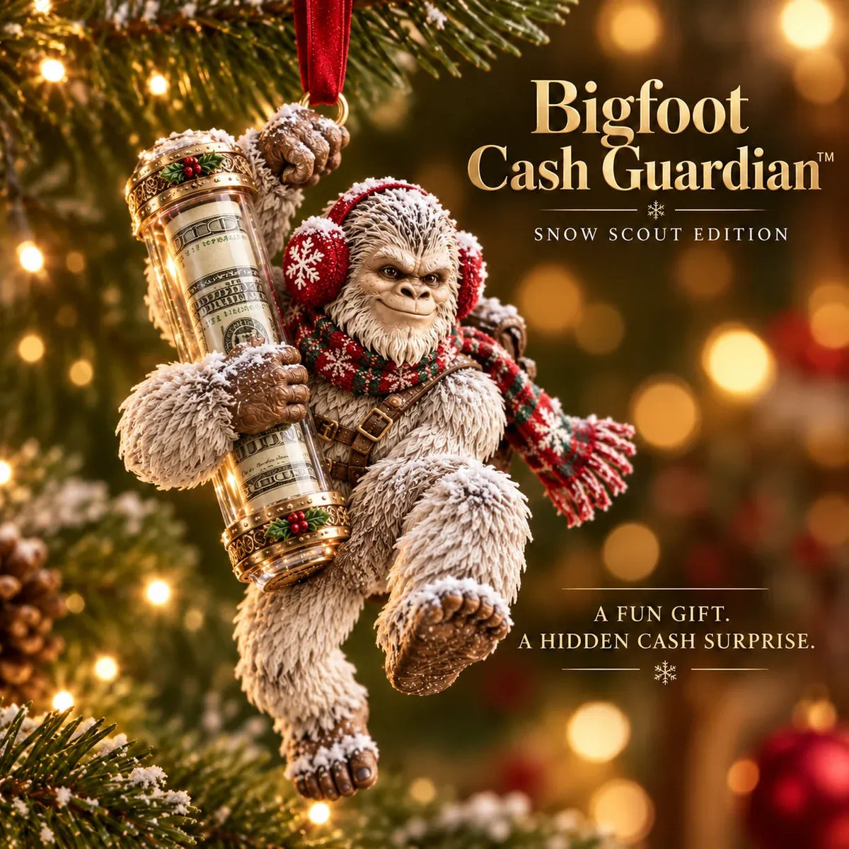 🎄👣 3D Bigfoot Christmas Cash Gift Ornament – Holiday Money Holder Keepsake ✨