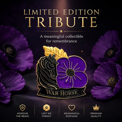 🐴 111th Anniversary War Horse Purple Poppy Remembrance Brooch | Meaningful Memorial Keepsake with Antique-Inspired Details for Veterans, Horse Lovers & History Collectors 💜