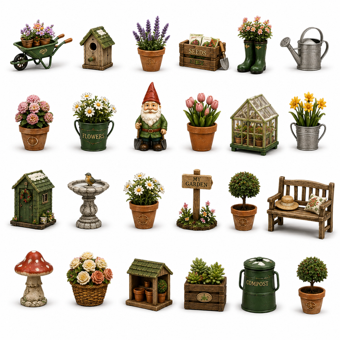 Garden flowers and potted plants miniatures